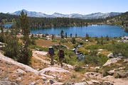 High Sierra Lake on route to Muir Trail Ranch where hikers resupply while hiking the John Muir Trail.