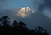 This peak near Namche Bazaar made a very brief appearance before falling behind the clouds.
