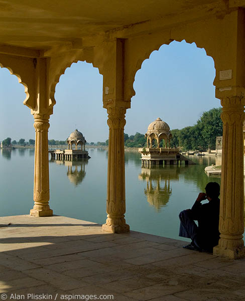 Man in deep thought at Lake Gadsar near Jasailmar.