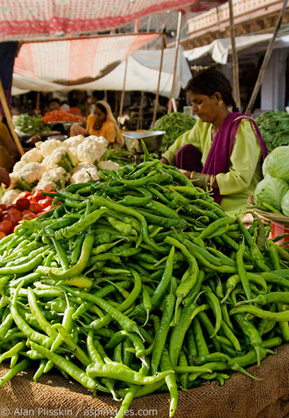 Vegetables being sold at the Jodhpur outdoor market.