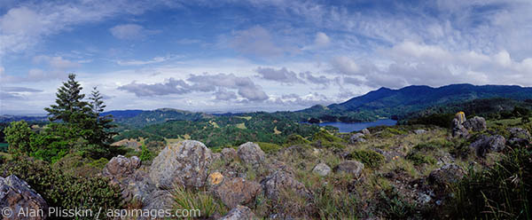 This panoramic images shows much of west Marin County&rsquo;s open space.
