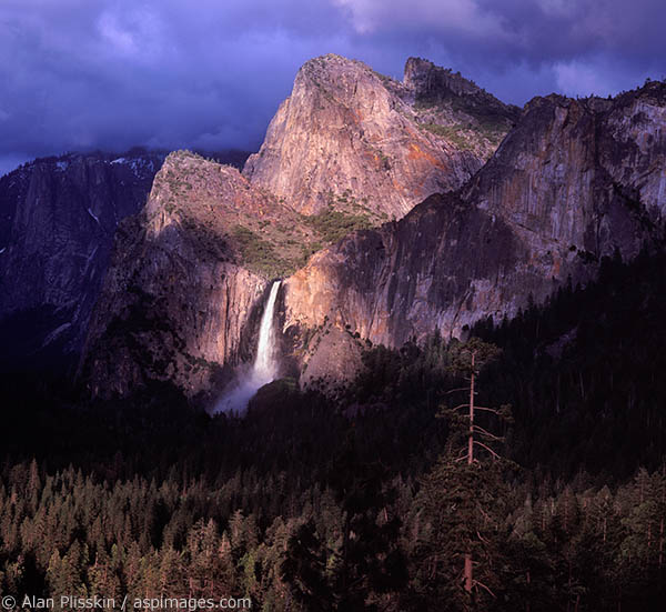 While photographing the Yosemite Valley, the sun broke through and illuminated Bridalveil Falls for a  matter of seconds before it disappeared.