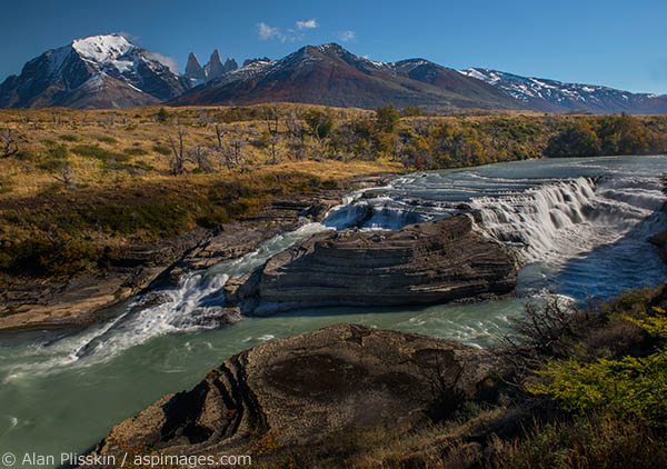 This waterfall in the Torres del Paine region of Chile was flowing dramatically.  This cascading torrent of glacial water has carved the riverbed over thousands of years.