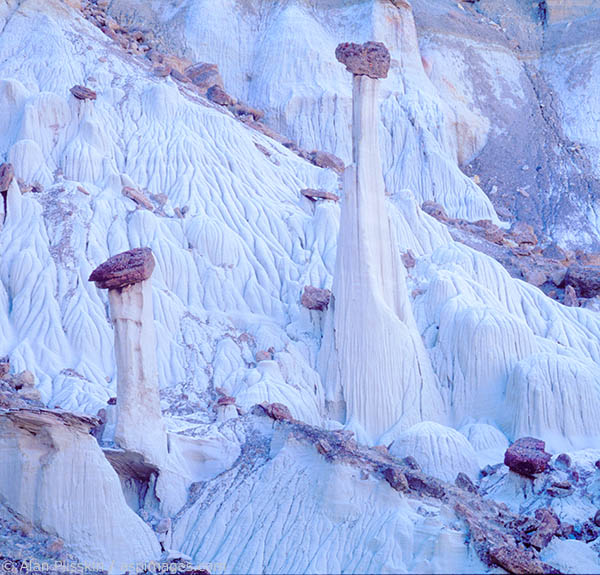 The Towers of Silence stand like white ghosts in this Grand Staircase - Escalante National Monument canyon.
